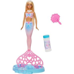 Barbie Bubbelende Zeemeerminpop met bellenblaasfunctie en -vloeistof, bakje en haarborstel, en lang blond haar met gekleurde plukken, JLW56 Barbie Bubbelende Zeemeerminpop met bellenblaasfunctie en -vloeistof, bakje en haarborstel, en lang blond haar met gekleurde plukken, JLW56