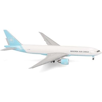 Herpa modelvliegtuig Maersk Air Cargo Boeing 777F OY-MAC "Maersk Swan", miniatuur op schaal 1:500, verzamelobject, vliegtuigmodel zonder standaard, metaal Herpa modelvliegtuig Maersk Air Cargo Boeing 777F OY-MAC "Maersk Swan", miniatuur op schaal 1:500, verzamelobject, vliegtuigmodel zonder standaard, metaal