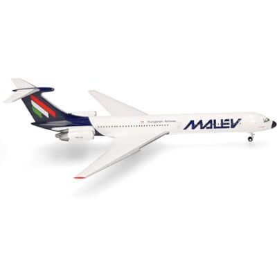 Herpa 573047 modelvliegtuig Malév Hungarian Airlines IL-62M, miniatuur op schaal 1:200, verzamelstuk, model zonder voet, metalen miniatuurmodel, wit, blauw, rood, groen Herpa 573047 modelvliegtuig Malév Hungarian Airlines IL-62M, miniatuur op schaal 1:200, verzamelstuk, model zonder voet, metalen miniatuurmodel, wit, blauw, rood, groen