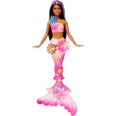 Barbie Zeemeerminspeelgoed, Poppen met Verrassende Magisch Bloeiende Bloemen, Staarten met Kleurverloop, Haarband met Parels en Lang Bruin Haar met Paarse Highlights, JDM73 Barbie Zeemeerminspeelgoed, Poppen met Verrassende Magisch Bloeiende Bloemen, Staarten met Kleurverloop, Haarband met Parels en Lang Bruin Haar met Paarse Highlights, JDM73