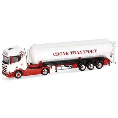 Herpa vrachtwagen model Scania CR 20 HD zuigsilo-oplegger "Crone Handel und Transport", schaal 1:87, voor diorama, modelbouw, verzamelobject, Made in Germany, kunststof Herpa vrachtwagen model Scania CR 20 HD zuigsilo-oplegger "Crone Handel und Transport", schaal 1:87, voor diorama, modelbouw, verzamelobject, Made in Germany, kunststof