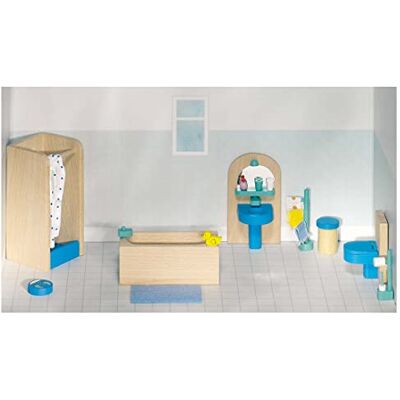Goki Puppenmöbel Badezimmer: Dusche H= 14 cm, Buchenholz, 17 Teile, per Set Goki Puppenmöbel Badezimmer: Dusche H= 14 cm, Buchenholz, 17 Teile, per Set