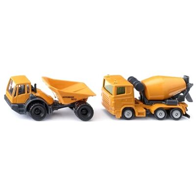 SIKU 1692, bouwplaatsset, dumper en betonmixer, speelgoedauto voor kinderen, geel, metaal/kunststof, kantelbare trommel, kantelbare holte SIKU 1692, bouwplaatsset, dumper en betonmixer, speelgoedauto voor kinderen, geel, metaal/kunststof, kantelbare trommel, kantelbare holte