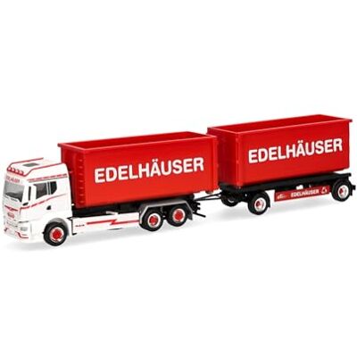 Herpa Vrachtwagenmodel MAN TGS TM afrolcontainer-combinatie "Edelhäuser", miniatuur schaal 1:87, verzamelobject, Made in Germany, kunststof Herpa Vrachtwagenmodel MAN TGS TM afrolcontainer-combinatie "Edelhäuser", miniatuur schaal 1:87, verzamelobject, Made in Germany, kunststof