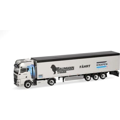 Herpa vrachtwagen model MAN TGX GX schuifvloer-oplegger "Baumann/Knapen", schaal 1:87, voor diorama, modelbouw, verzamelobject, Made in Germany, kunststof Herpa vrachtwagen model MAN TGX GX schuifvloer-oplegger "Baumann/Knapen", schaal 1:87, voor diorama, modelbouw, verzamelobject, Made in Germany, kunststof