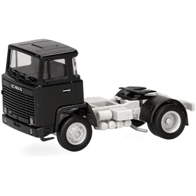 Herpa vrachtwagenmodel Scania 111 trekker met 2 assen, zwart, miniatuur op schaal 1:87, verzamelmodel, Made in Germany, kunststof Herpa vrachtwagenmodel Scania 111 trekker met 2 assen, zwart, miniatuur op schaal 1:87, verzamelmodel, Made in Germany, kunststof