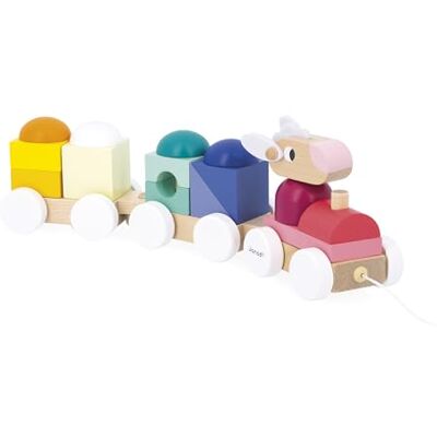 Janod Houten trein om met schaap te trekken 2 wagons en 15 stuks Educatief speelgoed 2-in-1 trein en constructiespel FSC-hout en waterverf vanaf 12 maanden Janod Houten trein om met schaap te trekken 2 wagons en 15 stuks Educatief speelgoed 2-in-1 trein en constructiespel FSC-hout en waterverf vanaf 12 maanden