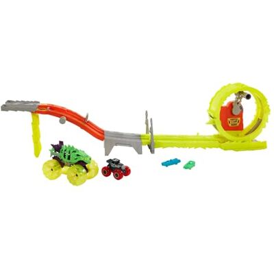 Hot Wheels Monstertrucks Baanset met 2 speelgoedtrucks: Oversized Skelesaurus en Bottenschudder (schaal 1:64), Racen en Achtervolgen met 2 pletbare auto's, HYT07 Hot Wheels Monstertrucks Baanset met 2 speelgoedtrucks: Oversized Skelesaurus en Bottenschudder (schaal 1:64), Racen en Achtervolgen met 2 pletbare auto's, HYT07