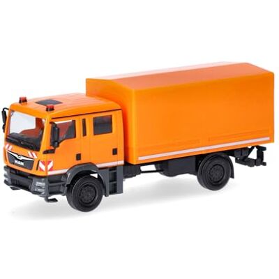Herpa vrachtwagenmodel MAN TGM MzKW (multifunctioneel voertuig), gemeentelijk oranje, miniatuur op schaal 1:87, verzamelobject, Made in Germany, kunststof Herpa vrachtwagenmodel MAN TGM MzKW (multifunctioneel voertuig), gemeentelijk oranje, miniatuur op schaal 1:87, verzamelobject, Made in Germany, kunststof