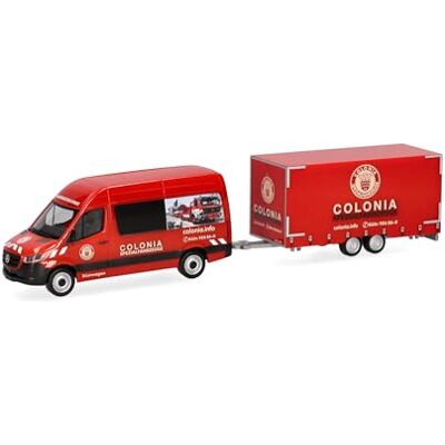 Herpa modelauto Mercedes-Benz Sprinter 18 personenbus met tandemaanhanger "Colonia", miniatuur op schaal 1:87, verzamelmodel, Made in Germany, kunststof Herpa modelauto Mercedes-Benz Sprinter 18 personenbus met tandemaanhanger "Colonia", miniatuur op schaal 1:87, verzamelmodel, Made in Germany, kunststof