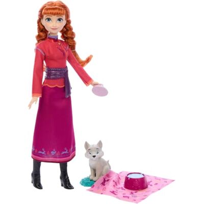 Mattel Disney Frozen Anna Modepop en Wolvenjonfiguur met 4 accessoires, waaronder een dierenbedje en deken, geïnspireerd op Animals of Arendelle, JFG17 Mattel Disney Frozen Anna Modepop en Wolvenjonfiguur met 4 accessoires, waaronder een dierenbedje en deken, geïnspireerd op Animals of Arendelle, JFG17