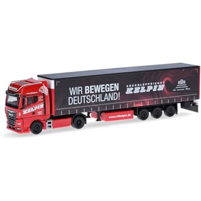 Herpa Vrachtwagen model Man TGX Gordijnzeilen zadeltrein KELPIN/We bewegen Duitsland (Saksen/Geilsdorf), miniatuur op schaal 1:87, verzamelstuk, Made in Germany, kunststof Herpa Vrachtwagen model Man TGX Gordijnzeilen zadeltrein KELPIN/We bewegen Duitsland (Saksen/Geilsdorf), miniatuur op schaal 1:87, verzamelstuk, Made in Germany, kunststof