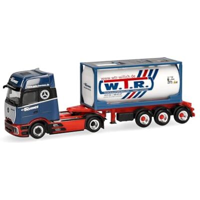 Herpa vrachtwagen model Mercedes-Benz Actros L ProCabin Gigaspace 20ft tankcontainer oplegger "Bermes", schaal 1:87, voor diorama, modelbouw, verzamelobject, Made in Germany, kunststof Herpa vrachtwagen model Mercedes-Benz Actros L ProCabin Gigaspace 20ft tankcontainer oplegger "Bermes", schaal 1:87, voor diorama, modelbouw, verzamelobject, Made in Germany, kunststof