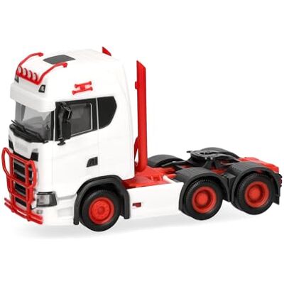 Herpa vrachtwagen model Scania CS 20 HD trekker 3-assig (6x4), wit/rood, schaal 1:87, voor diorama, modelbouw, verzamelobject, Made in Germany, kunststof Herpa vrachtwagen model Scania CS 20 HD trekker 3-assig (6x4), wit/rood, schaal 1:87, voor diorama, modelbouw, verzamelobject, Made in Germany, kunststof
