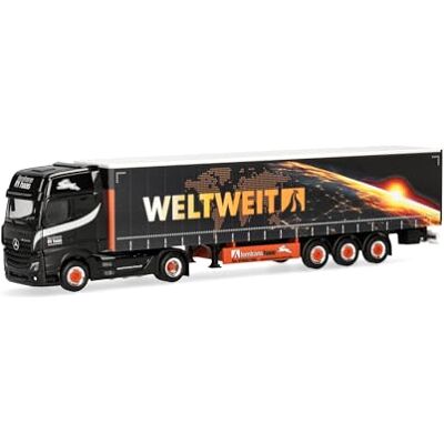 Herpa vrachtwagen model Mercedes-Benz Actros L 18 Gigaspace schuifzeil-oplegger "Ferntrans Haas/wereldwijd", schaal 1:87, voor diorama, modelbouw, verzamelobject, Made in Germany, kunststof Herpa vrachtwagen model Mercedes-Benz Actros L 18 Gigaspace schuifzeil-oplegger "Ferntrans Haas/wereldwijd", schaal 1:87, voor diorama, modelbouw, verzamelobject, Made in Germany, kunststof