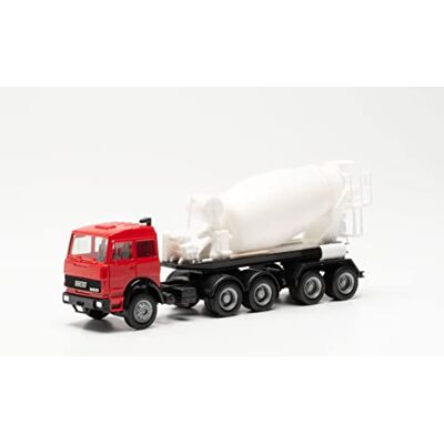 Herpa Basic vrachtwagen model Iveco Unic betonmixer-oplegger, rood/wit, schaal 1:87, voor diorama, modelbouw, instapmodel, Made in Germany, kunststof Herpa Basic vrachtwagen model Iveco Unic betonmixer-oplegger, rood/wit, schaal 1:87, voor diorama, modelbouw, instapmodel, Made in Germany, kunststof