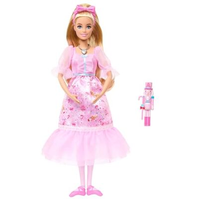 Barbie in De Notenkraker Clara Ballerina Pop in Roze Satijnen Jurk met Pofmouwen, Beweegbare Enkels en Speelgoednotenkraker, JLW51 Barbie in De Notenkraker Clara Ballerina Pop in Roze Satijnen Jurk met Pofmouwen, Beweegbare Enkels en Speelgoednotenkraker, JLW51