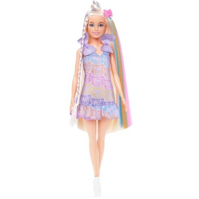 Barbie Fun & Fancy Pop en Accessoires, Blonde Modepop met Extra Lang Haar en 2 Looks, Inclusief Zilveren Metallic Jurk en Haarextension, JCT72 Barbie Fun & Fancy Pop en Accessoires, Blonde Modepop met Extra Lang Haar en 2 Looks, Inclusief Zilveren Metallic Jurk en Haarextension, JCT72