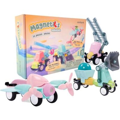 Miniland Magnetics Vehicles Magnetisch bouwspel met voertuigen, magnetische blokken voor kinderen, STEM educatief spel voor de bouw van auto's en vrachtwagens, vanaf 3 jaar Miniland Magnetics Vehicles Magnetisch bouwspel met voertuigen, magnetische blokken voor kinderen, STEM educatief spel voor de bouw van auto's en vrachtwagens, vanaf 3 jaar