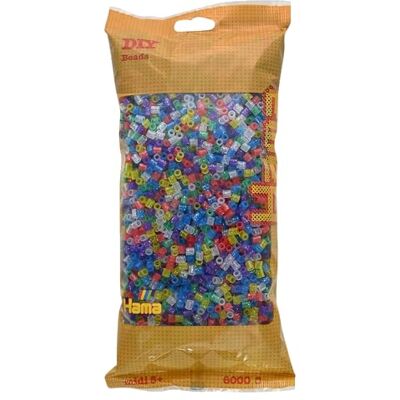 Hama Perlen 205-54 strijkkralen zak met ca. 6.000 kleurrijke midi knutselkralen met een diameter van 5 mm in transparant glittermix, creatief knutselplezier voor groot en klein Hama Perlen 205-54 strijkkralen zak met ca. 6.000 kleurrijke midi knutselkralen met een diameter van 5 mm in transparant glittermix, creatief knutselplezier voor groot en klein
