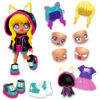 BANDAI Animakii Modepoppen, personaliseerbare cyberpunk + gamerstijl, 12,7 cm, met 32 looks in één, poppenaccessoires, kleding, schoenen en gezichtsborden, trendy meisjesspeelgoed BANDAI Animakii Modepoppen, personaliseerbare cyberpunk + gamerstijl, 12,7 cm, met 32 looks in één, poppenaccessoires, kleding, schoenen en gezichtsborden, trendy meisjesspeelgoed