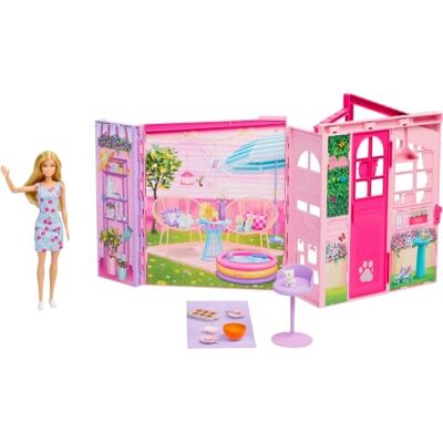 Barbie Weekend Escape huis speelset met pop en accessoires 10 accessoires incl. koekjes om te "bakken", kitten, 4 speelzones, 2 stapelbedden & 360° speelplezier, JMD28 Barbie Weekend Escape huis speelset met pop en accessoires 10 accessoires incl. koekjes om te "bakken", kitten, 4 speelzones, 2 stapelbedden & 360° speelplezier, JMD28