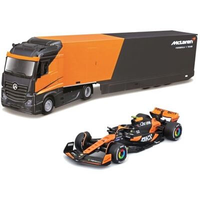 Bburago Mercedes Semi Truck met McLaren MCL38 (2024) #4 Norris, Diecast-Set Schaal 1:43, Gedetailleerde Autotransporter met F1-Auto, McLaren- en Mercedes-Licenties, Leeftijd 3+ Jaar Bburago Mercedes Semi Truck met McLaren MCL38 (2024) #4 Norris, Diecast-Set Schaal 1:43, Gedetailleerde Autotransporter met F1-Auto, McLaren- en Mercedes-Licenties, Leeftijd 3+ Jaar