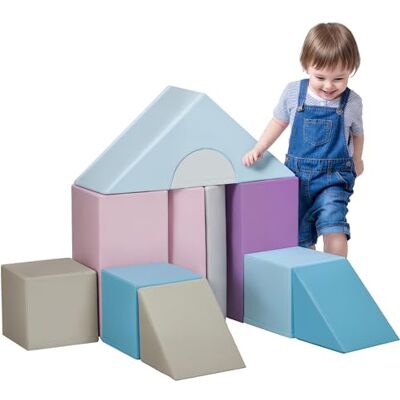 HOMCOM 11-delige zachte bouwstenen, schuimbouwstenen, bouwstenenset om te ravotten, klimmen, zachte reuzenbouwstenen, bouwblokken voor kinderen van 1-3 jaar, kunstleer, kleurrijk HOMCOM 11-delige zachte bouwstenen, schuimbouwstenen, bouwstenenset om te ravotten, klimmen, zachte reuzenbouwstenen, bouwblokken voor kinderen van 1-3 jaar, kunstleer, kleurrijk
