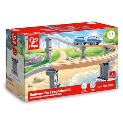 Hape Uitbreidingsset, accessoires voor trein van hout, 6 zuilen, educatief spel voor kinderen Hape Uitbreidingsset, accessoires voor trein van hout, 6 zuilen, educatief spel voor kinderen