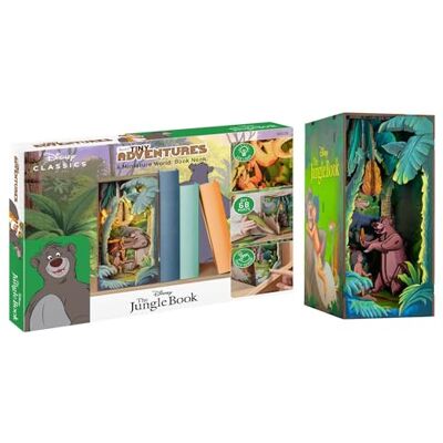 Revell Tiny Adventures Boekensteun, jungleboek, 3D-miniatuurhuis van hout met led, Mogli & Balu als Book Nook voor kast, knutselplezier en cadeau-idee voor Disney-fans en kleine avonturiers Revell Tiny Adventures Boekensteun, jungleboek, 3D-miniatuurhuis van hout met led, Mogli & Balu als Book Nook voor kast, knutselplezier en cadeau-idee voor Disney-fans en kleine avonturiers
