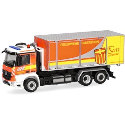 Herpa vrachtwagen model Mercedes-Benz Arocs M wissellaadbak vrachtwagen 3-assig "Brandweer Paderborn", schaal 1:87, voor diorama, modelbouw, verzamelobject, Made in Germany, kunststof Herpa vrachtwagen model Mercedes-Benz Arocs M wissellaadbak vrachtwagen 3-assig "Brandweer Paderborn", schaal 1:87, voor diorama, modelbouw, verzamelobject, Made in Germany, kunststof