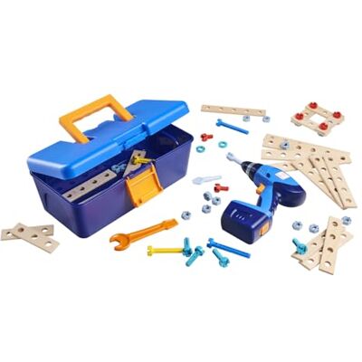 Eichhorn Construct Gereedschapskist, 65-delig constructiespeelgoed met boormachine, schroeven, bits en componenten, combineerbaar met alle sets, FSC-gecertificeerd hout, vanaf 3 jaar Eichhorn Construct Gereedschapskist, 65-delig constructiespeelgoed met boormachine, schroeven, bits en componenten, combineerbaar met alle sets, FSC-gecertificeerd hout, vanaf 3 jaar