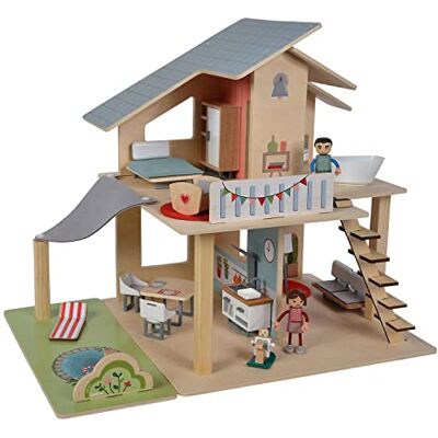 Eichhorn Poppenhuis met accessoires incl. meubels en 3 figuren, ongemonteerd, van hout, 25-delig, 53x36x44 cm groot, vanaf drie jaar Eichhorn Poppenhuis met accessoires incl. meubels en 3 figuren, ongemonteerd, van hout, 25-delig, 53x36x44 cm groot, vanaf drie jaar