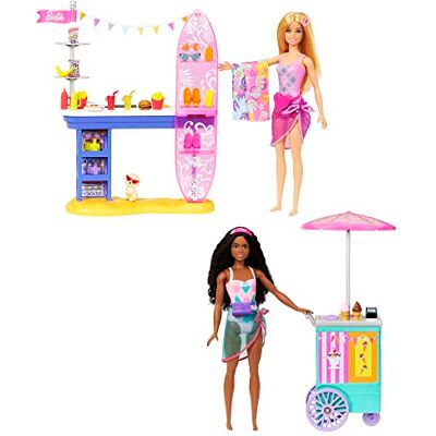 Barbie Puesto en el Paseo marítimo Muñecas Malibu y Brooklyn con Set de Juego y +30 Accesorios, Juguete +3 años (Mattel HNK99) Barbie Puesto en el Paseo marítimo Muñecas Malibu y Brooklyn con Set de Juego y +30 Accesorios, Juguete +3 años (Mattel HNK99)