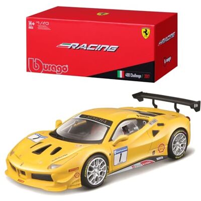 Bburago Ferrari 488 Challenge: modelauto op schaal 1:43, Ferrari Racing serie, geschenkdoos, 12 cm, geel #1 (18-36306) Bburago Ferrari 488 Challenge: modelauto op schaal 1:43, Ferrari Racing serie, geschenkdoos, 12 cm, geel #1 (18-36306)