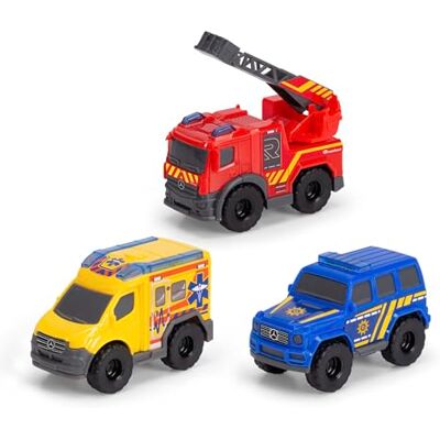 Dickie Toys Set van 3 mini-auto's, Mercedes-Benz, met vrijloop en beweegbare onderdelen, brandweerauto, politieauto en ambulance, speelgoed vanaf 3 jaar (203712029) Dickie Toys Set van 3 mini-auto's, Mercedes-Benz, met vrijloop en beweegbare onderdelen, brandweerauto, politieauto en ambulance, speelgoed vanaf 3 jaar (203712029)
