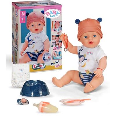 BABY born Emma in jungle-stijl 43 cm grote babypop 10 functies incl. accessoires & romper in uniseks kleuren Werkt zonder batterijen Geschikt voor kinderen vanaf 3 jaar BABY born Emma in jungle-stijl 43 cm grote babypop 10 functies incl. accessoires & romper in uniseks kleuren Werkt zonder batterijen Geschikt voor kinderen vanaf 3 jaar