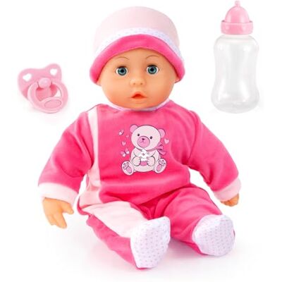 Bayer Design 93824BM Interactieve babypop, pratend, zacht lichaam, fopspeen, fles, 38 cm Bayer Design 93824BM Interactieve babypop, pratend, zacht lichaam, fopspeen, fles, 38 cm
