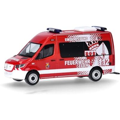 Herpa Modelauto Mercedes-Benz Sprinter 18 bus hoog dak "Brandweer Essen", miniatuur in schaal 1:87, verzamelobject, Made in Germany, kunststof model Herpa Modelauto Mercedes-Benz Sprinter 18 bus hoog dak "Brandweer Essen", miniatuur in schaal 1:87, verzamelobject, Made in Germany, kunststof model