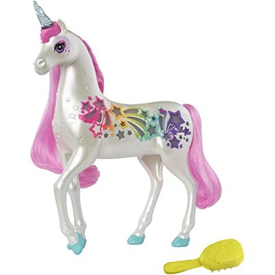 Barbie Dreamtopia Magische eenhoorn met licht en geluid, wit-roze manen en staart, leuk cadeau voor kinderen van 3 7 jaar, GFH60 Barbie Dreamtopia Magische eenhoorn met licht en geluid, wit-roze manen en staart, leuk cadeau voor kinderen van 3 7 jaar, GFH60