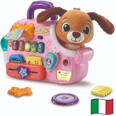 VTech Mijn hond, interactief pluche dier met interactieve transporttas, 6 accessoires, 2 modi, automatische uitschakeling, Italiaanse taal, batterijen inbegrepen, 12-36 maanden VTech Mijn hond, interactief pluche dier met interactieve transporttas, 6 accessoires, 2 modi, automatische uitschakeling, Italiaanse taal, batterijen inbegrepen, 12-36 maanden