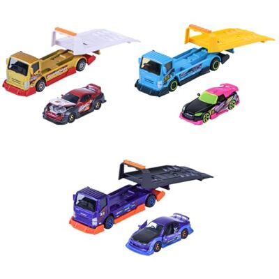 Majorette Tuning-auto's JDM Legends Transporter (set van 2 speelgoedauto's) vrachtwagen incl. modelauto van metaal met afneembare onderdelen, willekeurige selectie uit 3 autosets voor kinderen vanaf Majorette Tuning-auto's JDM Legends Transporter (set van 2 speelgoedauto's) vrachtwagen incl. modelauto van metaal met afneembare onderdelen, willekeurige selectie uit 3 autosets voor kinderen vanaf