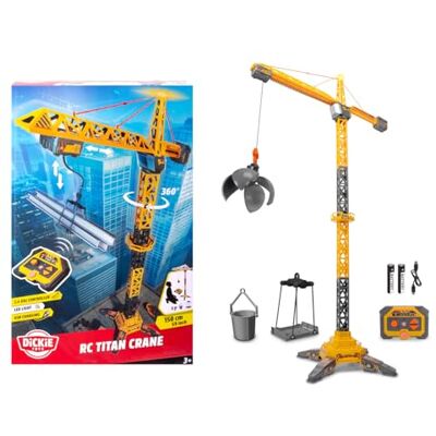 Dickie Toys RC Titan Crane (150 cm) Op afstand bestuurde speelgoedkraan met 360° rotatie en interactieve accessoires, speelkraan met afstandsbediening en licht voor kinderen vanaf 3 jaar, incl Dickie Toys RC Titan Crane (150 cm) Op afstand bestuurde speelgoedkraan met 360° rotatie en interactieve accessoires, speelkraan met afstandsbediening en licht voor kinderen vanaf 3 jaar, incl