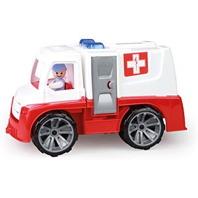 Lena 04456 TRUXX ziekenwagen hulpverleningsvoertuig met speelfiguur en brancard, ziekenauto met accessoires, ambulance met deuren die open kunnen, speelgoedvoertuig voor kinderen vanaf 24 m+, rood, wit, zilver Lena 04456 TRUXX ziekenwagen hulpverleningsvoertuig met speelfiguur en brancard, ziekenauto met accessoires, ambulance met deuren die open kunnen, speelgoedvoertuig voor kinderen vanaf 24 m+, rood, wit, zilver