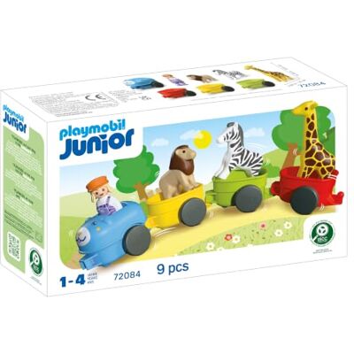 Playmobil JUNIOR Dierentrein Kleurrijke trein met dieren, 4 aanhangers en bestuurderskap Voor kinderen vanaf 1 jaar 72084 Playmobil JUNIOR Dierentrein Kleurrijke trein met dieren, 4 aanhangers en bestuurderskap Voor kinderen vanaf 1 jaar 72084