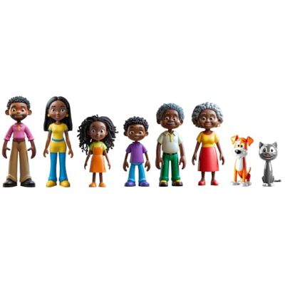 Miniland Familie met donkere huid: set met 8 figuren voor symbolisch spel, exclusieve poppen voor poppenhuis, leerspel over diversiteit en waarden, 2+ jaar Miniland Familie met donkere huid: set met 8 figuren voor symbolisch spel, exclusieve poppen voor poppenhuis, leerspel over diversiteit en waarden, 2+ jaar