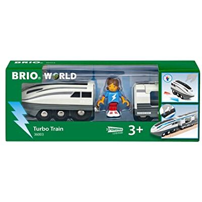 Brio 36003 Turbo Train Speelgoedtrein op batterijen voor kinderen vanaf 3 jaar, blauw, wit Brio 36003 Turbo Train Speelgoedtrein op batterijen voor kinderen vanaf 3 jaar, blauw, wit