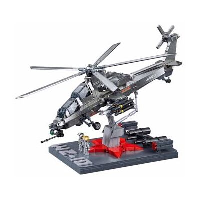 Sluban WZ-10S, militaire helikoptermodel, schaal 1/35, 914 stuks, 44,1 cm, titanium zilveren afwerking Sluban WZ-10S, militaire helikoptermodel, schaal 1/35, 914 stuks, 44,1 cm, titanium zilveren afwerking