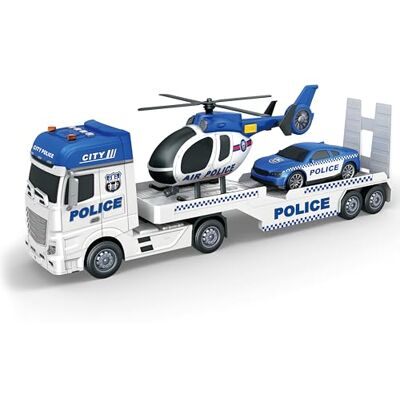 Teorema Giocattoli Tir, speelgoedvrachtwagen voor kinderen, met helikopter en auto, voertuigset met licht en geluiden, wrijvingsbeweging, schaal 1:16, politiethema Teorema Giocattoli Tir, speelgoedvrachtwagen voor kinderen, met helikopter en auto, voertuigset met licht en geluiden, wrijvingsbeweging, schaal 1:16, politiethema