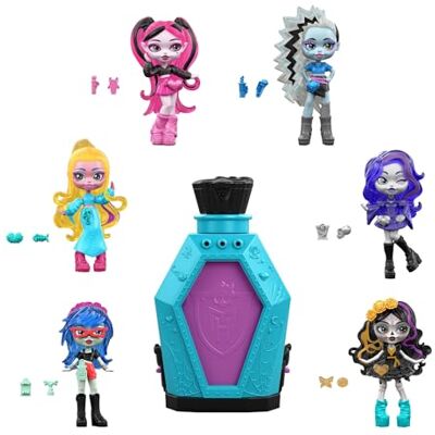 Monster Cable Little Frights minipoppen en accessoires, ca. 7 cm grote verrassingsfiguren in display-Sarg met Water Reveal en talismanen (karakters kunnen afwijken), JMG81 Monster Cable Little Frights minipoppen en accessoires, ca. 7 cm grote verrassingsfiguren in display-Sarg met Water Reveal en talismanen (karakters kunnen afwijken), JMG81